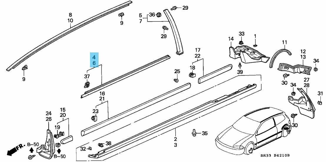 OEM HONDA EG CIVIC WINDOW DOOR MOLDING ( PAIR ) - J.R Performance