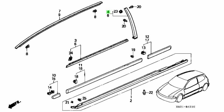 Honda Civic EG Genuine OEM Door Sash ( Right Side ) - J.R Performance 