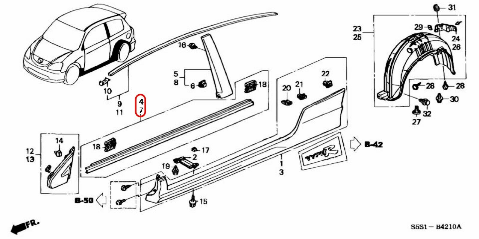 Genuine Honda Door Window Moulding Civic Type R EP3 ( L+R SIDE ) - J.R Performance 