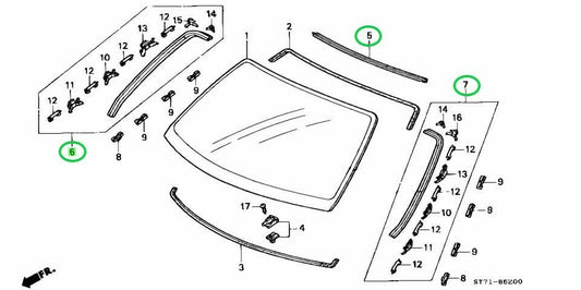 Honda Genuine Integra DC2 front WINDSHIELD Moulding SET - J.R Performance 